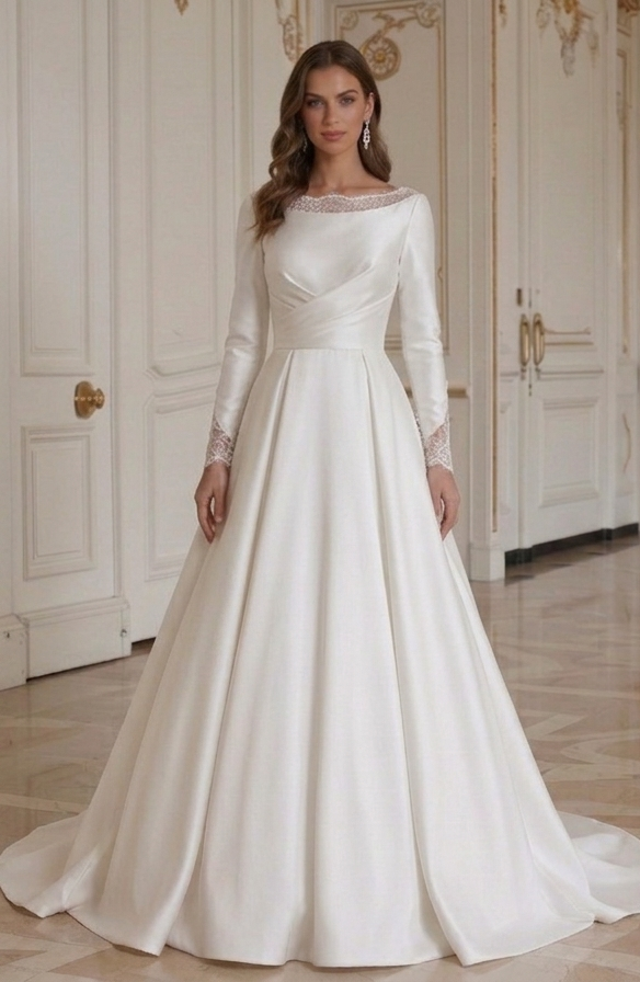 Abito da Sposa a Maniche Lunghe Femminile Elegante Sagomato