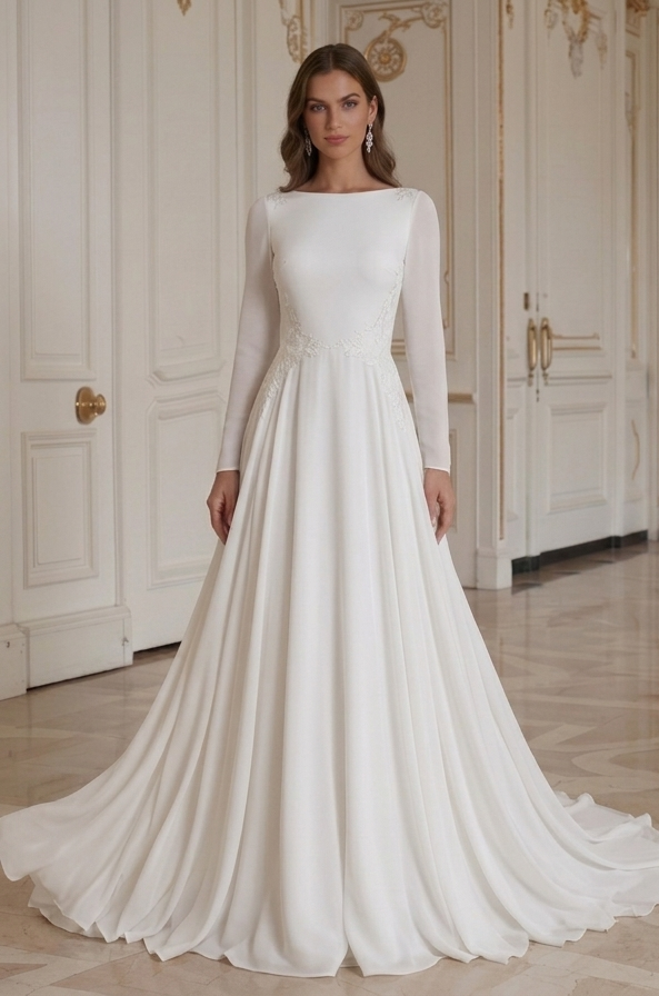 Bruidsjurk met Lange Mouwen, Vloeiende Elegante Stijl