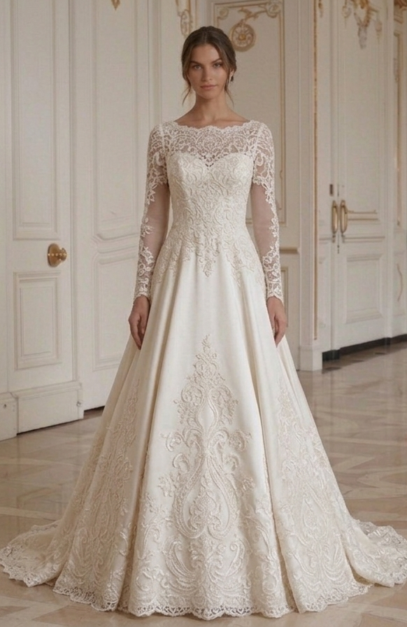 Long Sleeve Wedding Dress For Church Ceremony Bridal