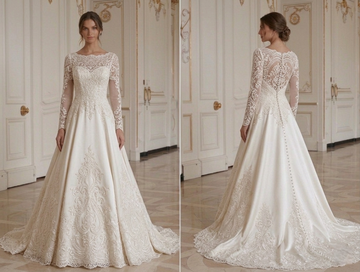 Langärmeliges Hochzeitskleid für kirchliche Trauung Braut