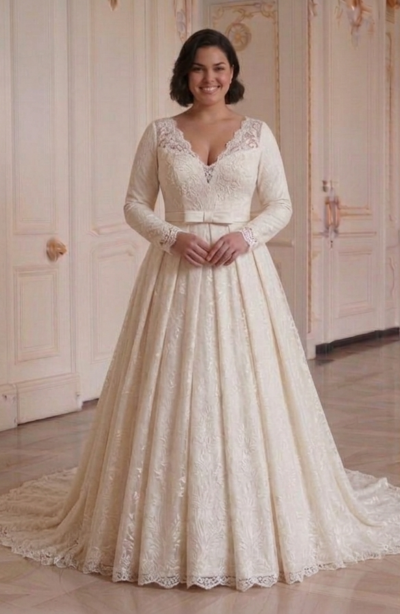 Abito da Sposa a Maniche Lunghe per Donne Curvy