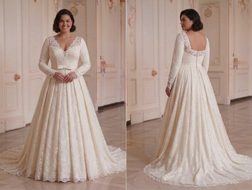 Long Sleeve Wedding Dress For Curvy Women Bridal