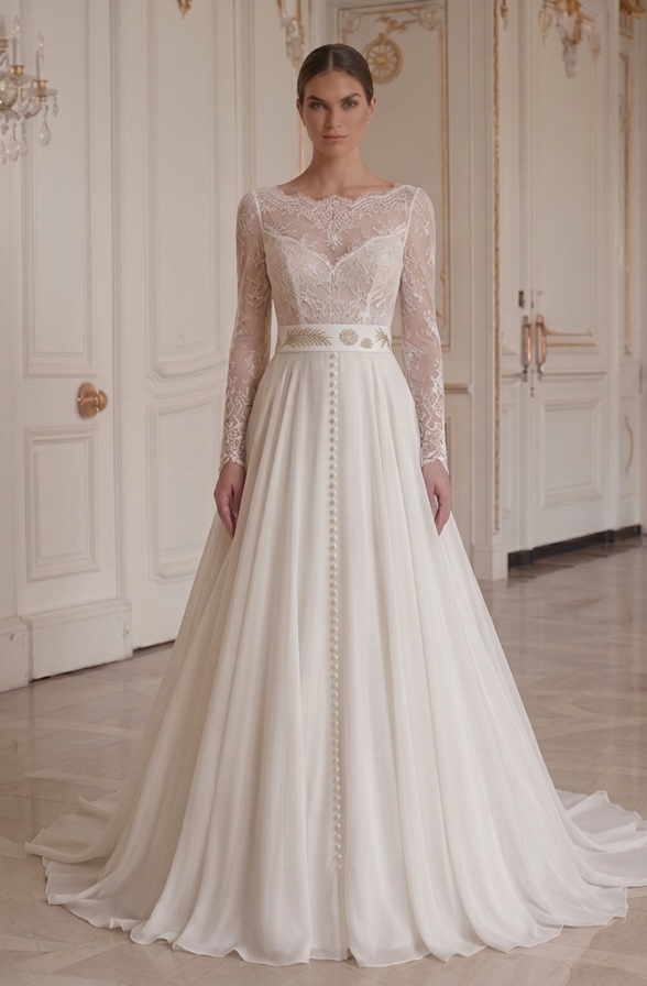 Langärmeliges Brautkleid für Hochzeiten am Reiseziel