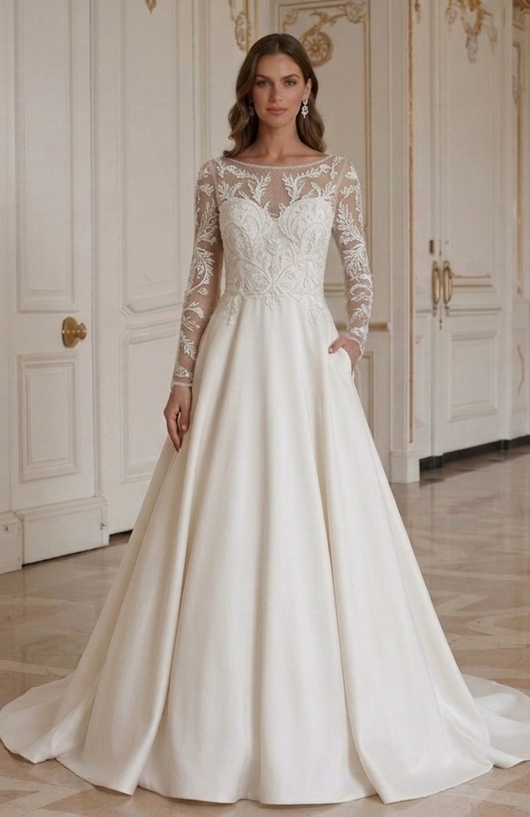 Langärmliges Brautkleid für Herbsthochzeit