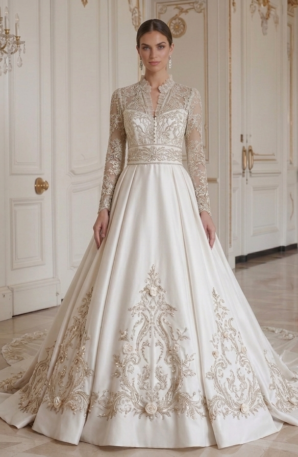 Langärmeliges Hochzeitskleid für formelle Brautmode