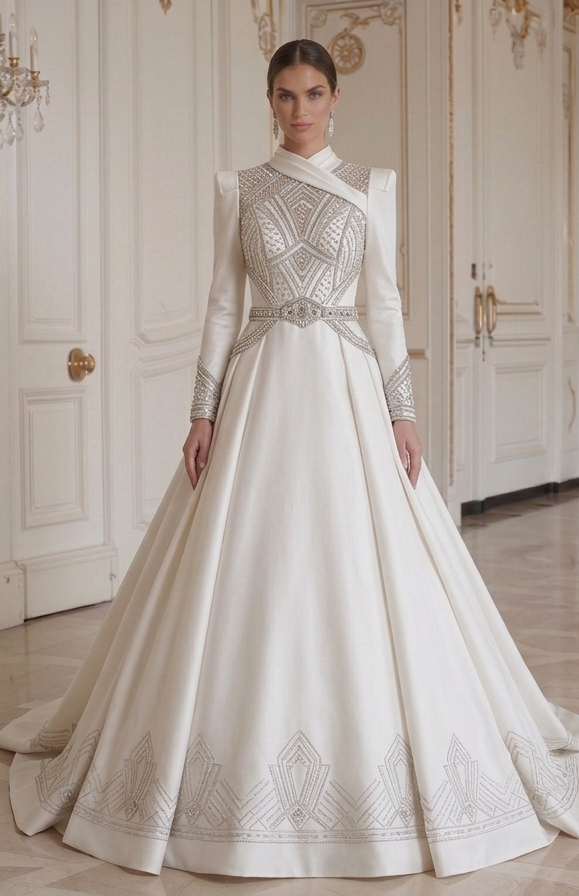 Langärmeliges Hochzeitskleid für luxuriöse Brautmode