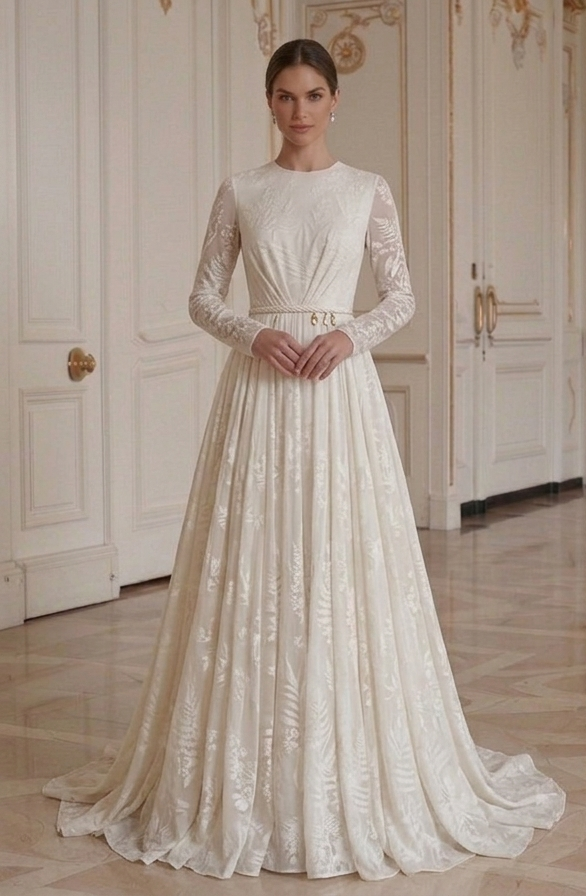 Long Sleeve Wedding Dress For Outdoor Wedding Bridal
