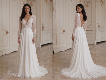Vestido de Noiva de Manga Comprida para Casamento ao Final da Tarde de Verão
