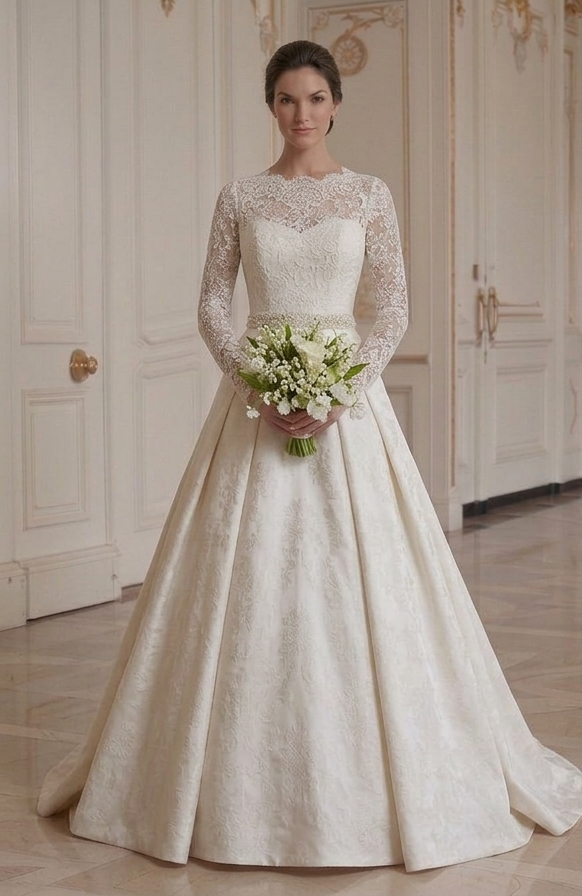 Langärmeliges Hochzeitskleid für traditionelle Hochzeit