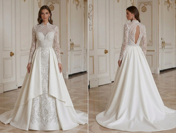 Bruidsjurk met lange mouwen, kant, elegante trouwjurk
