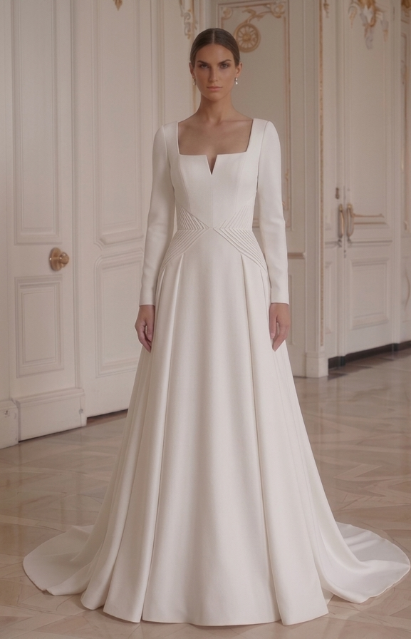 Bruidsjurk met Lange Mouwen Modern Minimalistisch Stijl