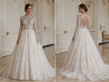Langärmeliges Hochzeitskleid mit romantischem Rückendetail