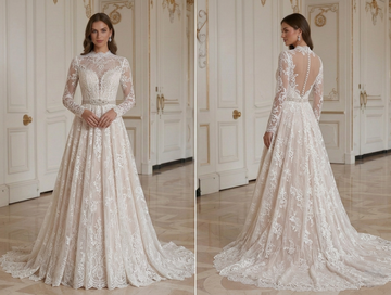 Robe de mariée à manches longues en dentelle romantique