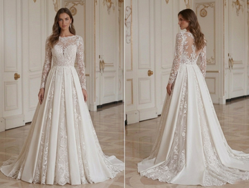 Long Sleeve Wedding Dress Romantic Lace Bridal Gown