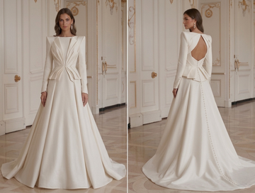 Long Sleeve Wedding Dress Sculpted Bodice Bridal