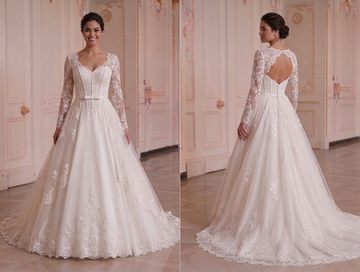 Long Sleeve Wedding Dress With Corset Bodice Bridal