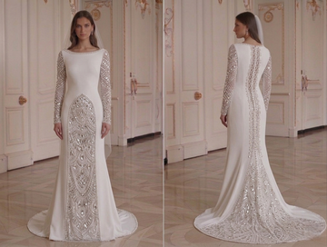 Rochie de mireasă cu mâneci lungi și mărgele de cristal