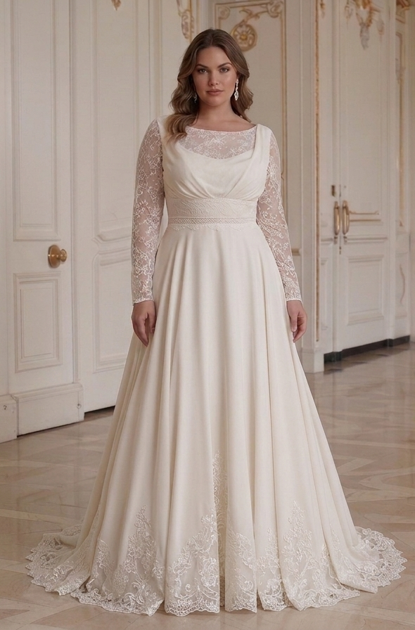 Abito da Sposa a Maniche Lunghe con Vita Impero
