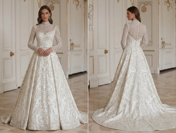 Long Sleeve Wedding Dress With High Neck Bridal