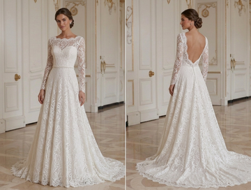 Long Sleeve Wedding Dress With Open Back Lace Style