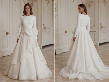 Bruidsjurk met lange mouwen en organza details