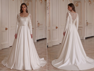 Long Sleeve Wedding Dress With Pearl Detail Bridal