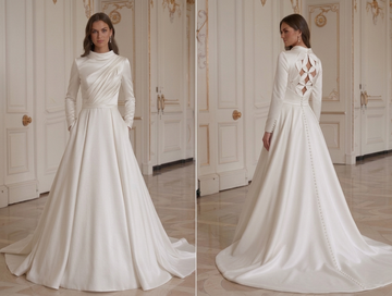 Vestido de Noiva de Manga Comprida com Corpete em Cetim