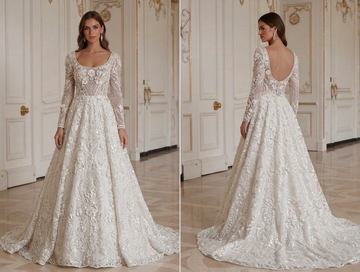 Abito da sposa a maniche lunghe con scollo a girocollo