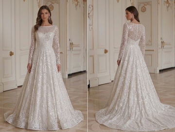 Long Sleeve Wedding Dress With Sequin Lace Bridal