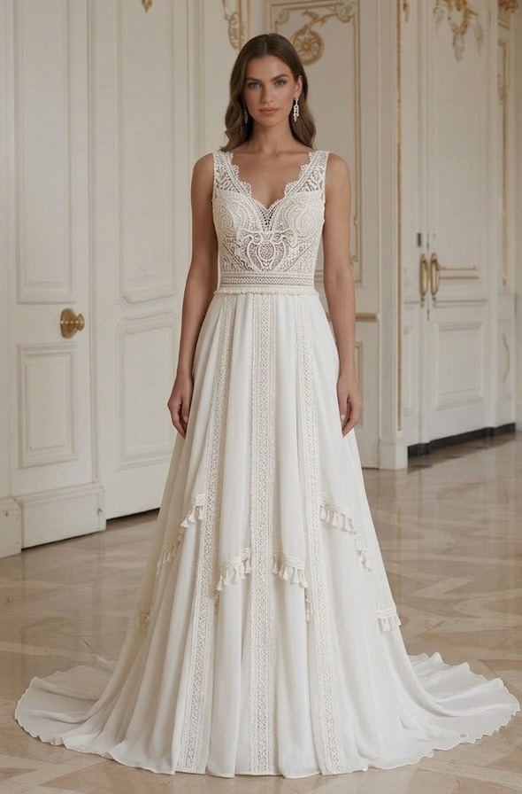 Luxuriöses Boho Hochzeitskleid Designer Boho Brautkleid