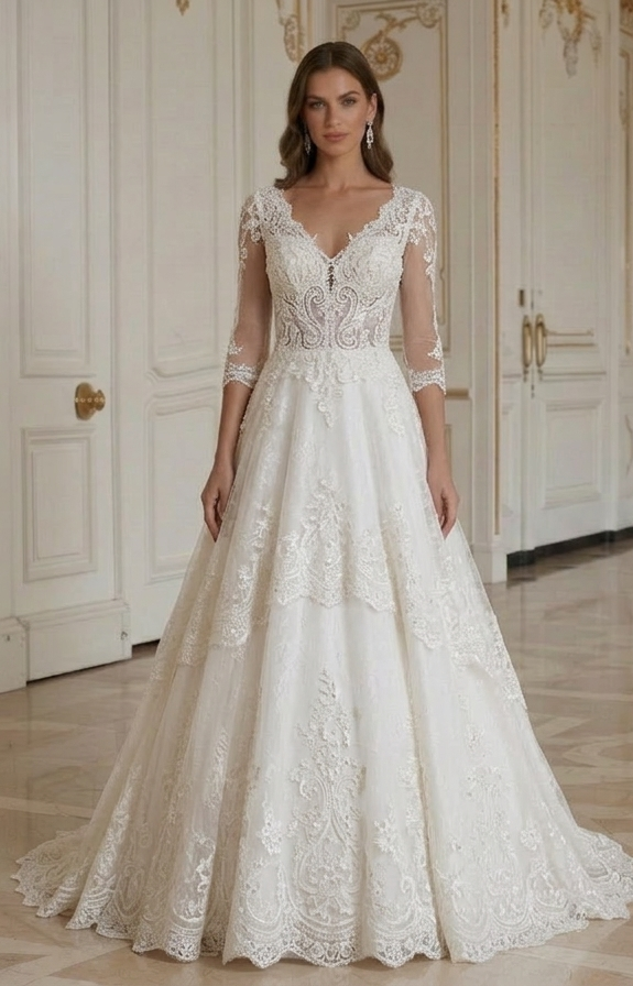 Rochie de mireasă luxoasă din dantelă, design de creator