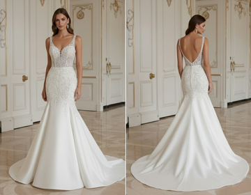 Luxuriöses Meerjungfrauen-Brautkleid mit Perlenbesetztem Oberteil im Couture-Stil