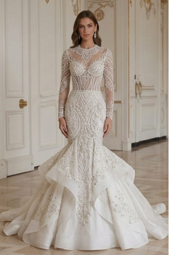 Rochie de mireasă sirenă de lux Couture inspirată