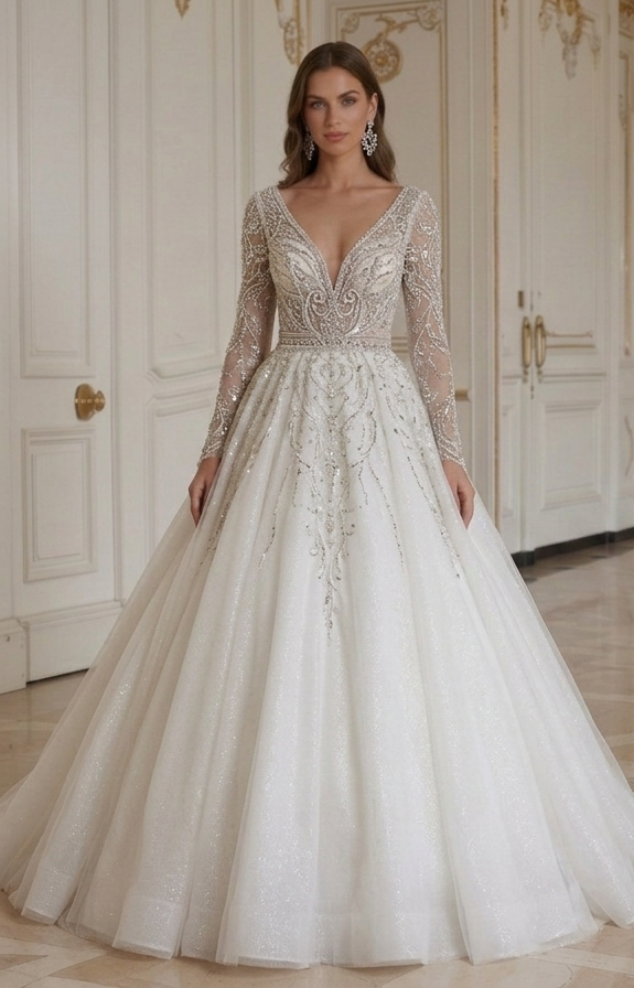 Luxury Princess Wedding Dress Beaded Bodice Couture Style