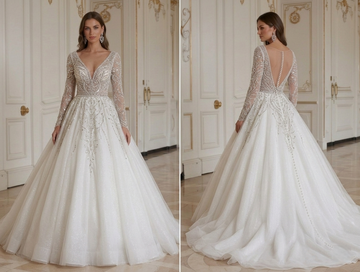 Rochie de mireasă prințesă de lux cu corset cu mărgele, stil couture