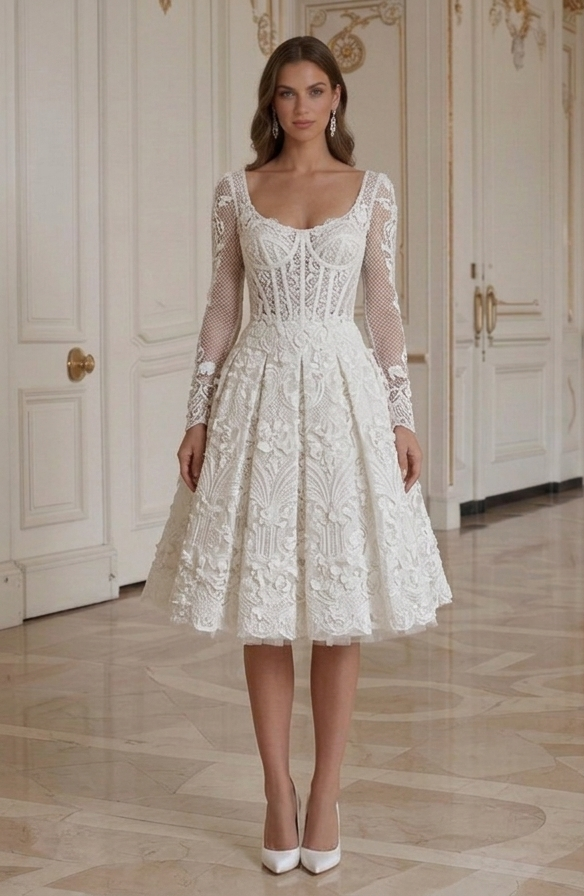 Luxuriöses kurzes Hochzeitskleid Couture-inspiriert Brautkleid