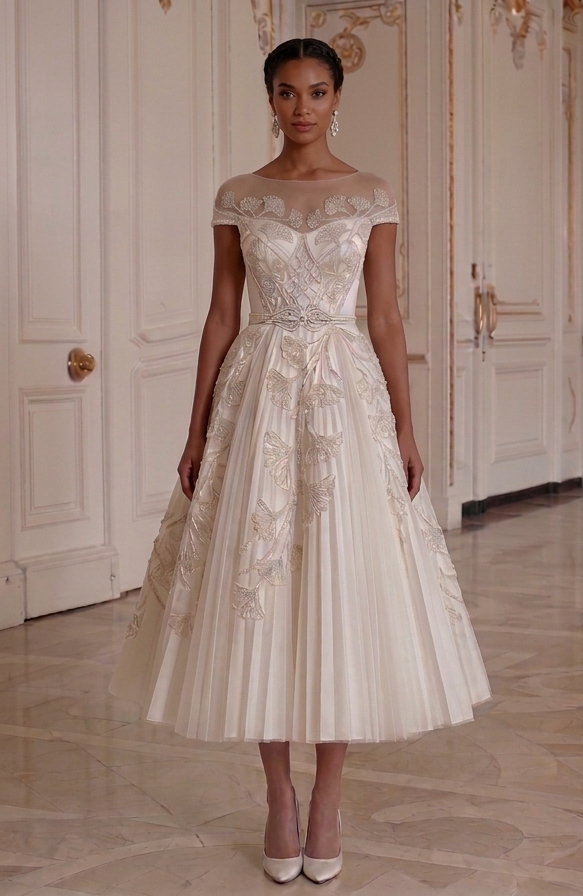 Luxury Tea Length Wedding Dress Designer Bridal Style