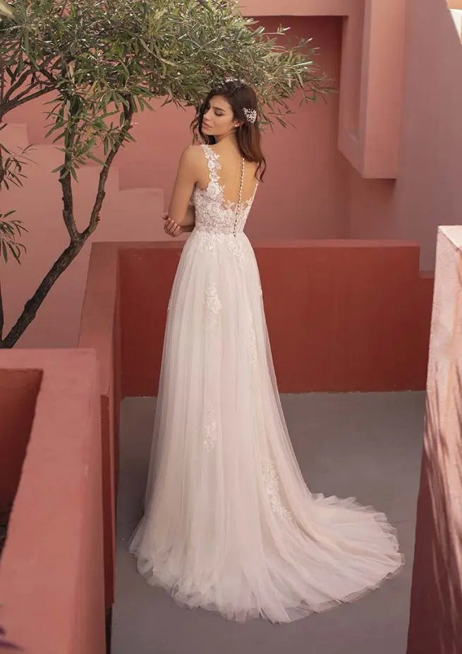 Abito da sposa in tulle ricamato a linea con abito da sposa da sposa da sposa da sposa da sposa moderno sirena di mainido vestido de novi abito da sposa madro raso