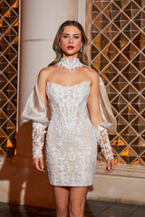 Abito da sposa corto con un bolero rimovibile e un manico da sposa con maniche bianche con cerniera con cerniera in rangamento moderno Vestitido de novi Mermaid Princess Court Train