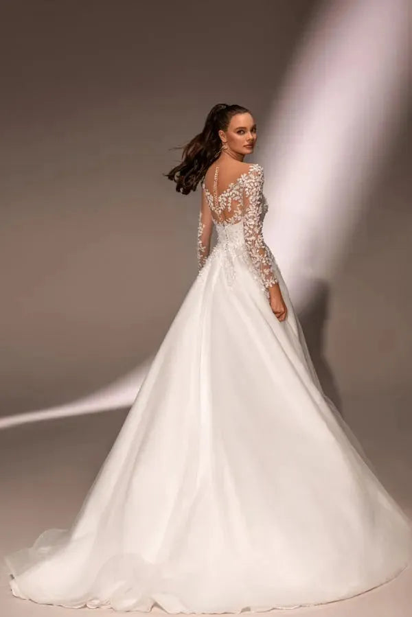 Elegant V Neck Women Wedding Dresses Sexy Long Sleeves A-Line Bridal Gowns Princess Engagement Ball Vestidos De Novia Customized