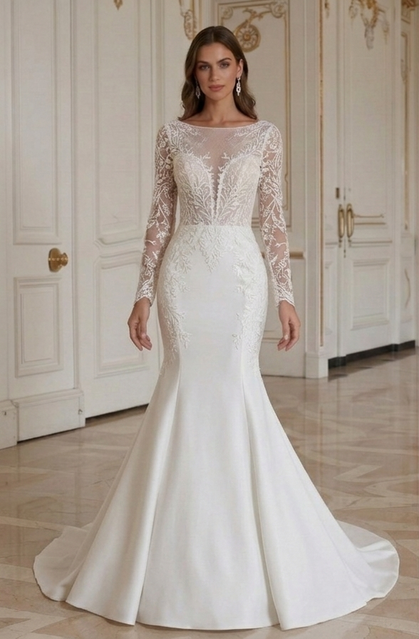 Rochie de mireasă sirenă croită pe comandă, ajustată