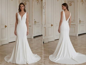 Mermaid Wedding Dress Deep V-Neck Sleeveless Bridal