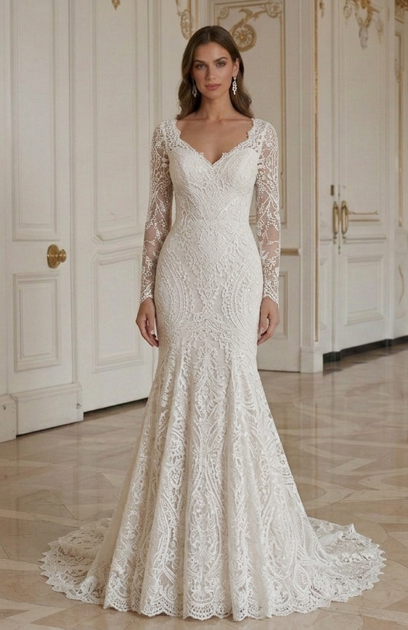 Meerjungfrau-Brautkleid für Boho-Hochzeit Spitzen-Detail