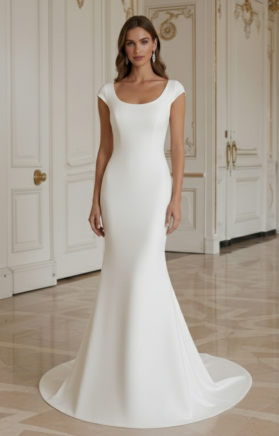 Vestido de Noiva Sereia Para Casamento no Registo Civil Simples e Elegante