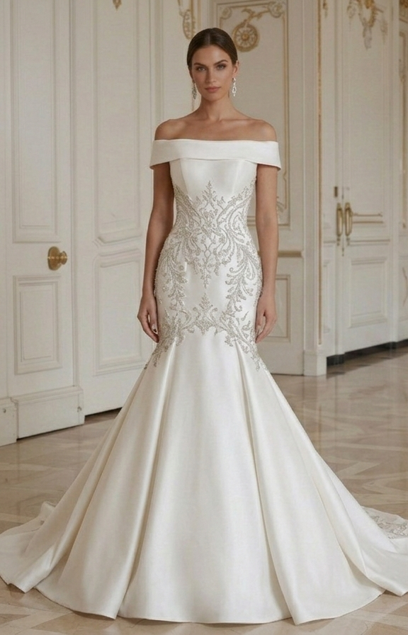 Vestido de Noiva Sereia Para Casamento Formal em Salão de Baile