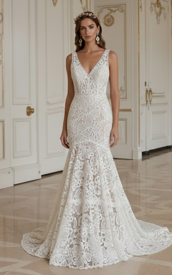 Vestido de Noiva Sereia Para Casamento ao Ar Livre Estilo Boémio