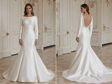 Mermaid Wedding Dress For Winter Bride Long Sleeve Satin