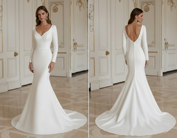 Meerjungfrau-Hochzeitskleid für Winterhochzeit mit langen Ärmeln aus Satin