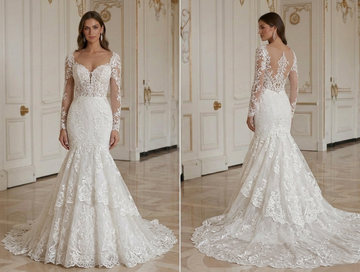 Rochie de mireasă sirenă cu trenă catedrală Dramatică