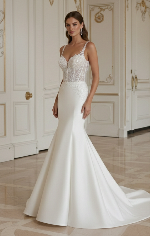 Meerjungfrau-Brautkleid mit Korsett-Rücken Strukturierte Passform